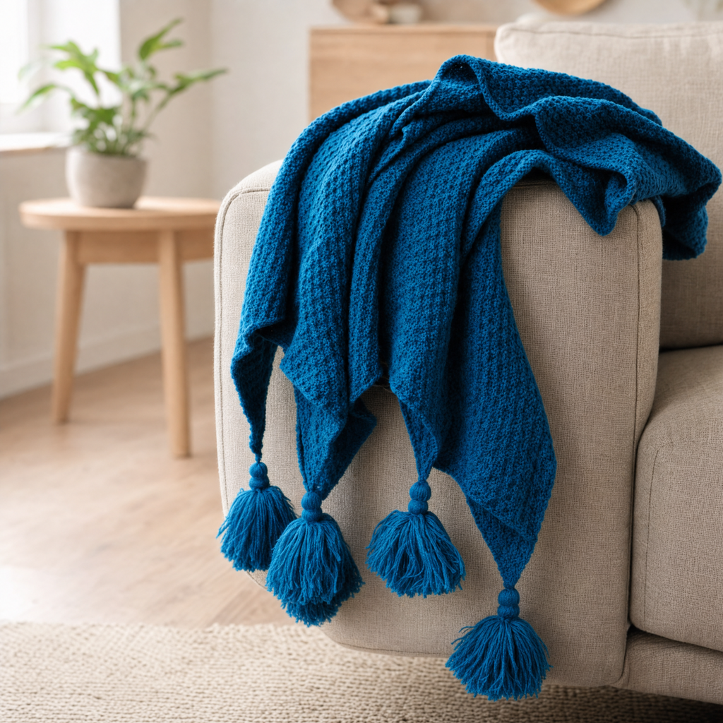Nordic Knit Throw Blanket with Tassels