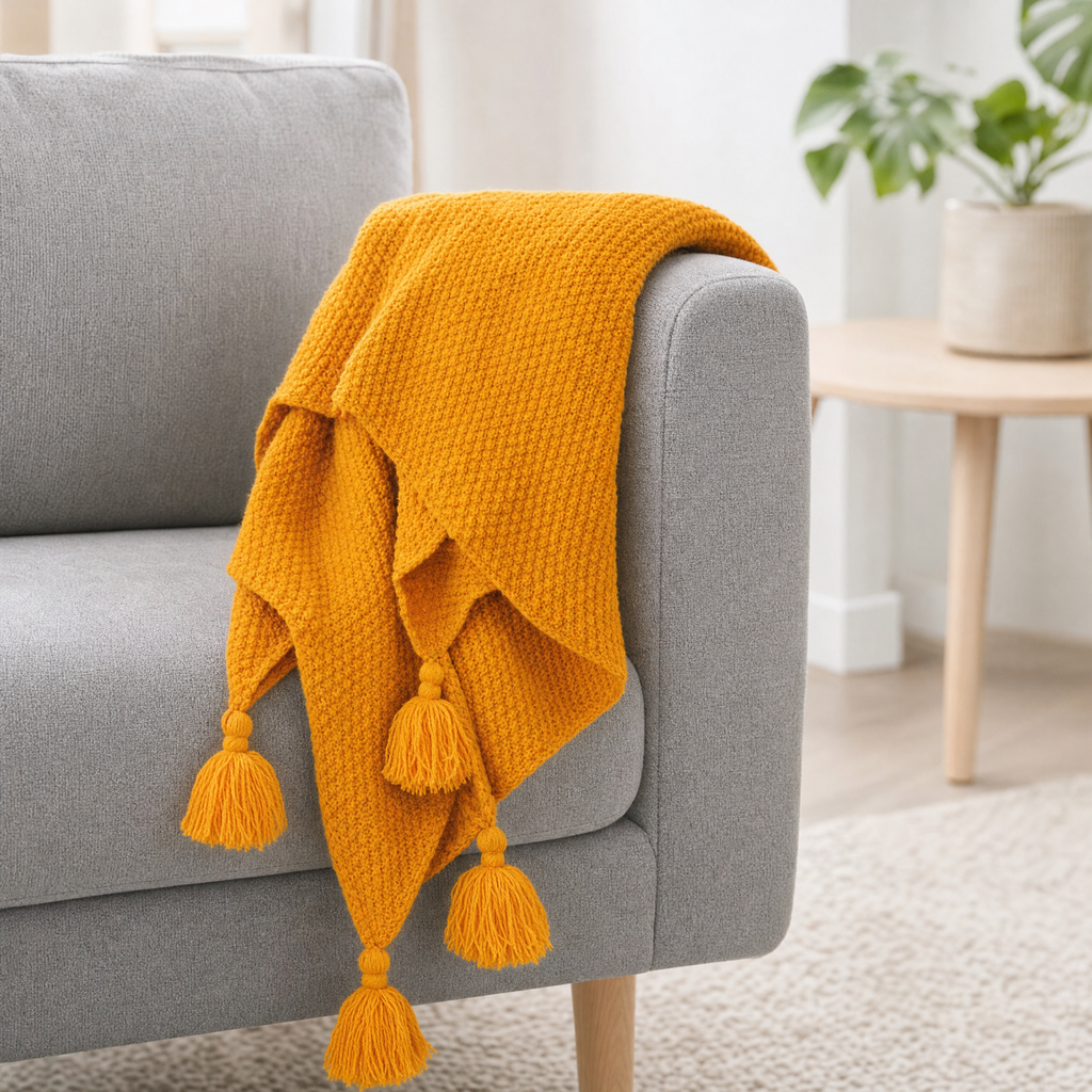 Nordic Knit Throw Blanket with Tassels