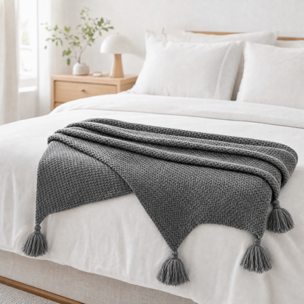 Nordic Knit Throw Blanket with Tassels