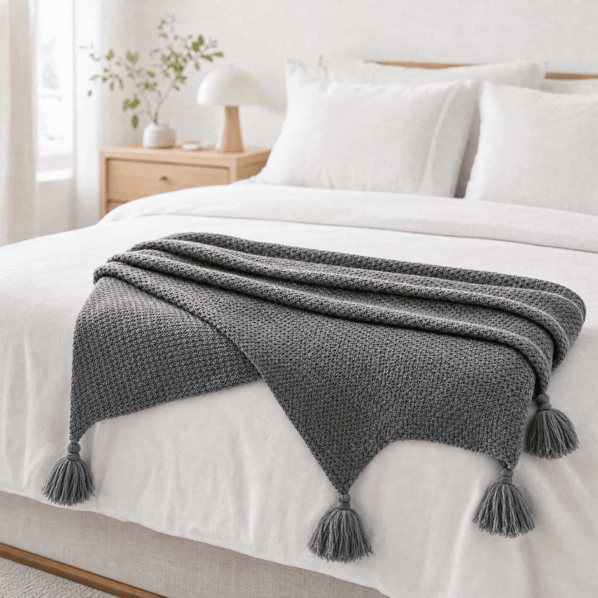 Nordic Knit Throw Blanket with Tassels