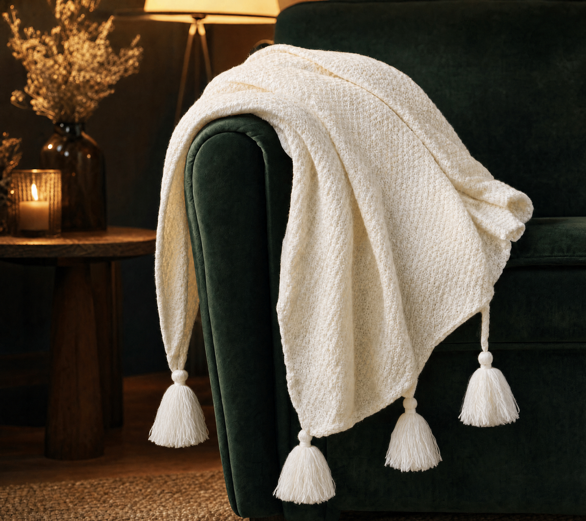 Nordic Knit Throw Blanket with Tassels