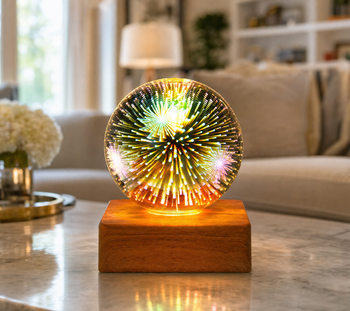 3D Firework Crystal Ball Night Light, USB Powered